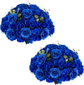 NUPTIO Artificial Flower Centrepieces for Tables - 2 Pcs Large Fake Flowers Roses Balls 15.7 inch Diam - Royal Blue Silk Faux Rose Arrangement Bouquet for Wedding Party Centerpiece Table Decorations