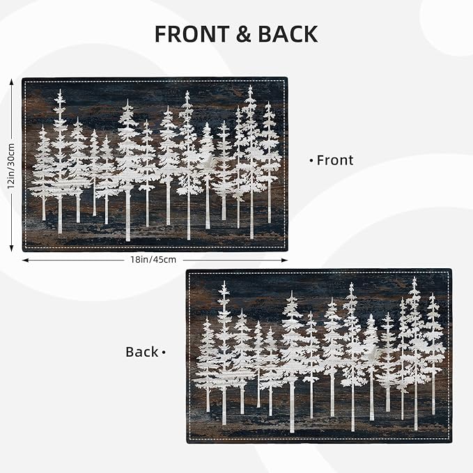 Rustic Tree Placemats Set of 6 Nature Forest Table Mats Washable Place Mats for Home Party Indoor Kitchen Dining Table Decoration 12x18 Inch