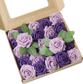Meldel Artificial Flowers 25pcs Real Looking Purple Lilac Foam Fake Roses with Stems for DIY Wedding Bouquets Bridal Shower Centerpieces Floral Arrangements Home Decorations Bulk Crafts Rose
