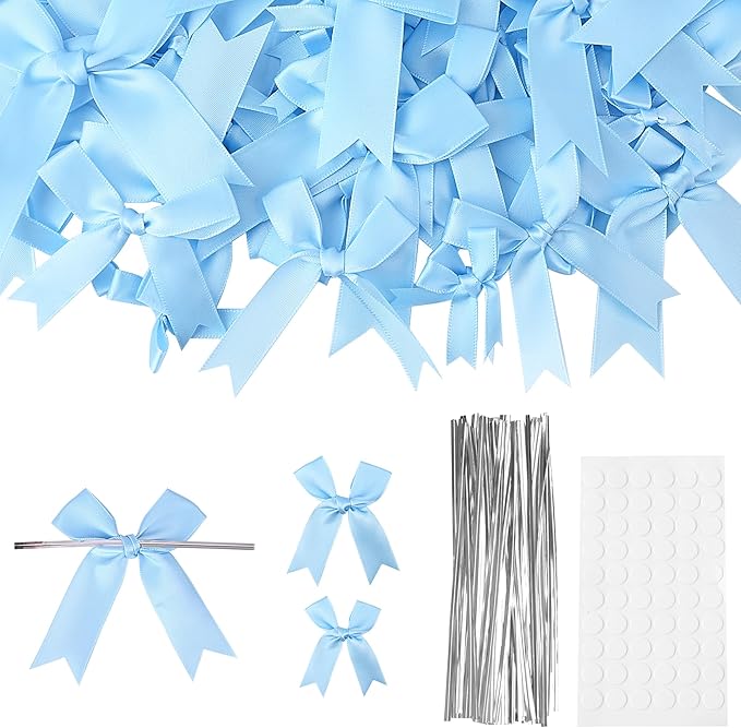 Oubest Blue Bows for Gift Wrapping, 60 PCS 1.57", 2.5" & 3.5" Satin Ribbon Gift Wrap Bows with Twist Tie for Christmas,Birthdays,Baby Shower,Weddings,Crafts,Holiday Presents,Party Decorations, Blue