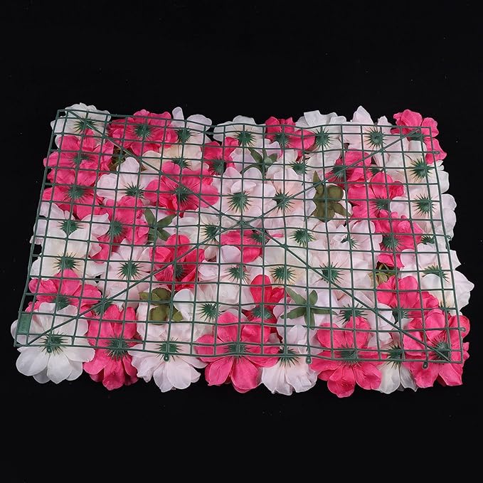 16"x 24" Artificial Flower Wall Panels,Flower Wall Mat Silk Flower Panels for Outdoor Garden Backyard Fence Fence Privacy Screen and Indoor Wall Decor (4Pcs Rose Red+ Pink+ Light Yellow)
