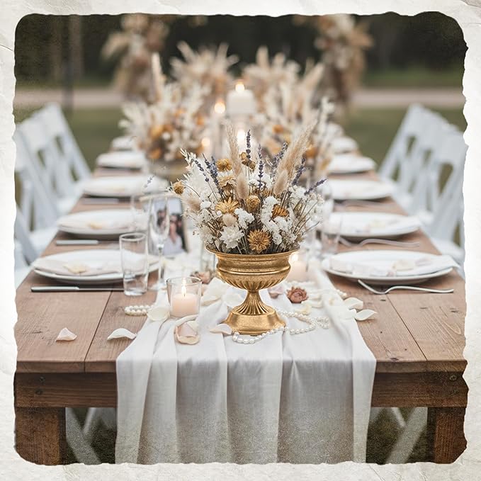 WORTH Small Urn Vases for Centerpieces Set of 2, Classic Metal Trumpet Flower Pots for Table, Bowl Vase for Wedding Party Event Home Deco (Golden, 7.8" Dia x 6.1" H)