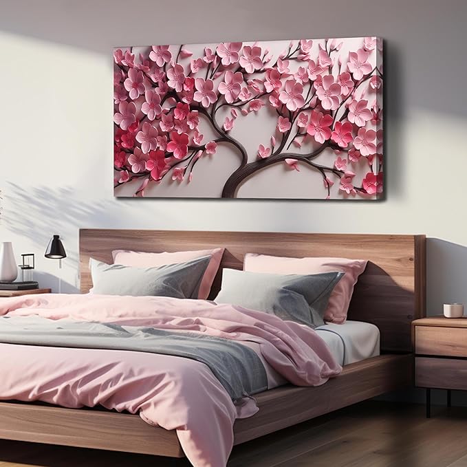 Tree Poster for Bedroom Pink Room Decor for Girl Flower Prints Wall Art for Dining Room Size 24 x 48 Inch