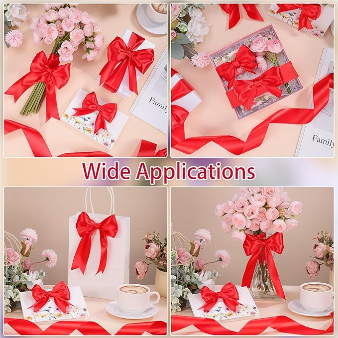 Red Ribbon 60 Yards 1-1/2 Inch Christmas Ribbon Red Satin Ribbons for Gift Wrapping Handmade Roses Wall Dorm Decor Bows Crafts Flower Bouquet Christmas Wedding Party