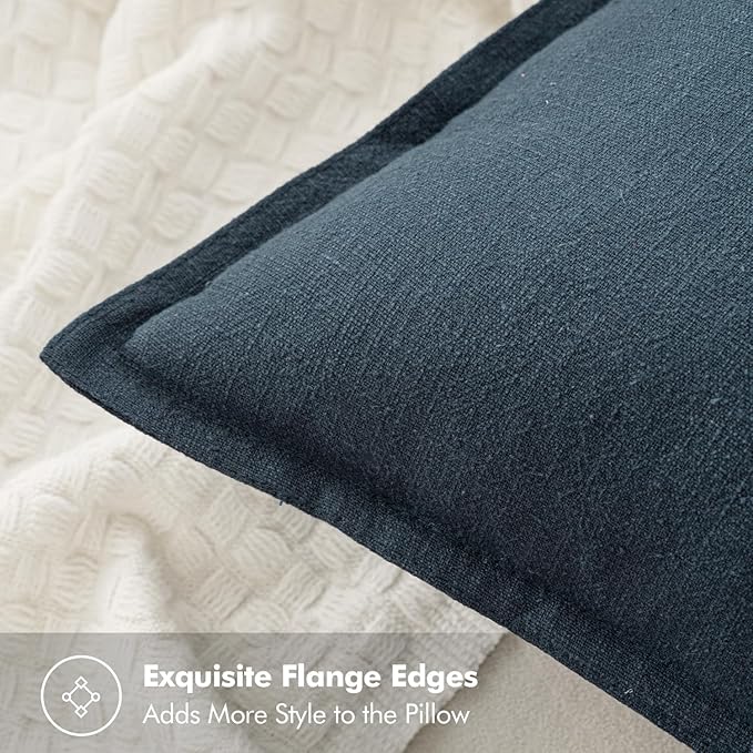 MIULEE Decorative Linen Pillow Covers 18x18 Inch Navy Blue Boho Farmhouse Neutral Couch Throw Pillows for Bed Pack of 2 Accent Coastal Modern Pillowcase Summer Sofa Livingroom Home Decor