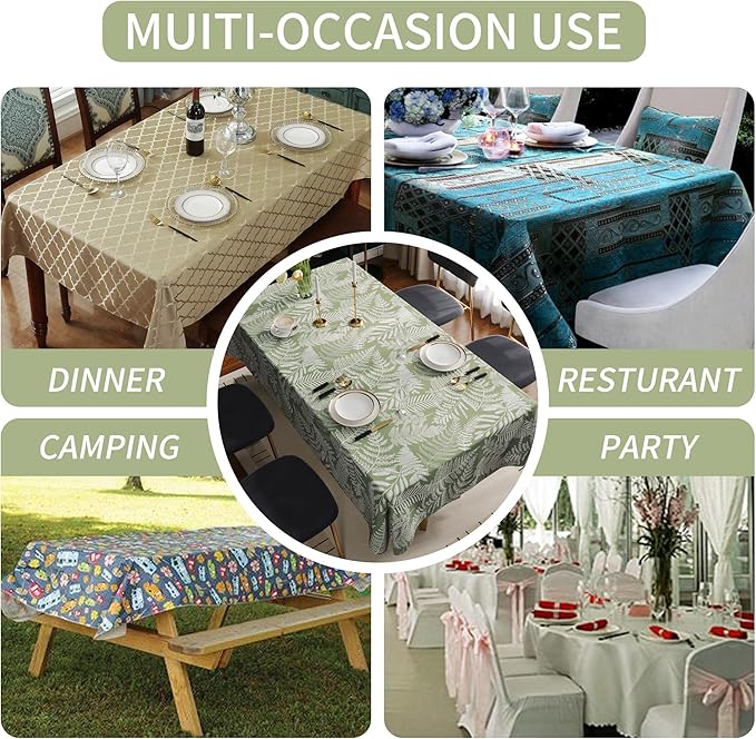 Square Table Cloth,100% Waterproof Tablecloth Oil Proof Spill Proof Vinyl Table Cloth, Wipe Clean Plastic Table Cover for Dining, Camping, Indoor and Outdoor 54" x 54",Green Leaves
