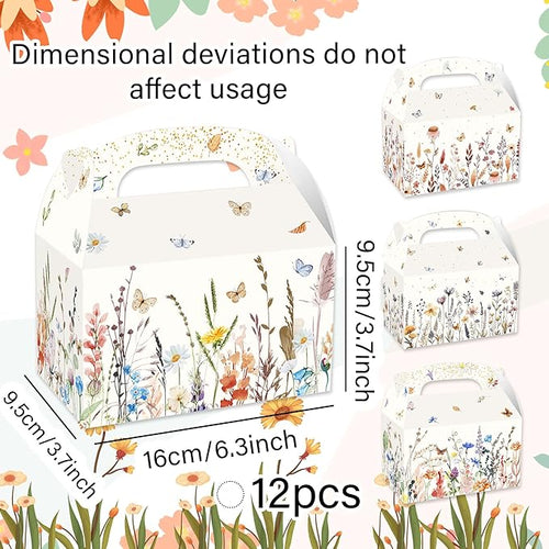 12 PCS Wildflower Party Treat Boxes Flower Party Favor Gift Box Wildflower Theme Candy Goodies Bags for Floral Bridal Baby Shower Birthday Wedding Party Supplies