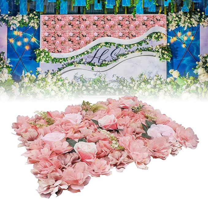 12pcs Realistic Flower Wall Background Artificial Flowers Wall Backdrop Panel 3D Silk Rose Fake Flower Wall Panel Banquet Wedding Party Decor for Any Party Decorations24x15 Inch