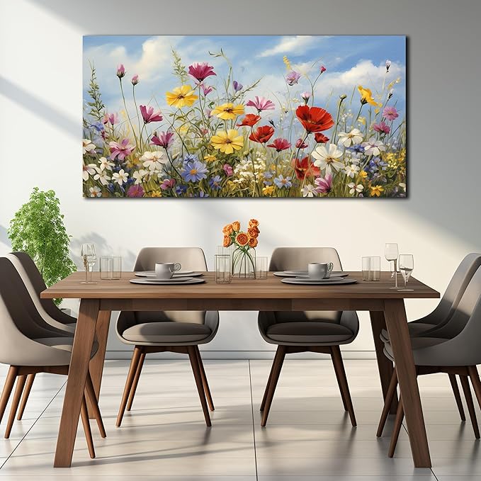 Flower Pictures Wall Decor for Bedroom Women Colorful Wall Art for Living Room Large Size Ready to Hang 29 x 58 Inch