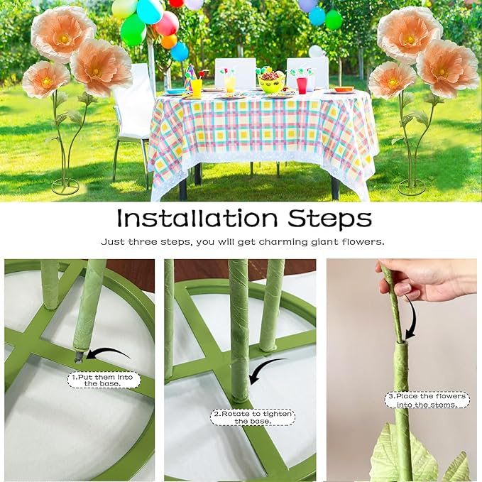 Giant Artificial Flowers Big Flower, Large Wedding Reception Decorations with Standing Base Ideal Birthday Party Home Event Banquet Background Bridal Shower Mall Decor Shop Window Display, Champagne