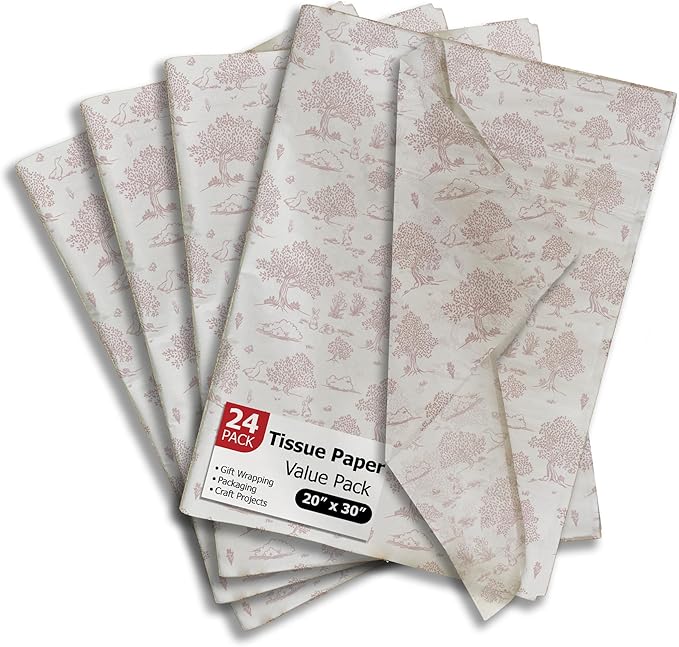 Pro Supply Global Pink Toile Printed Tissue Paper for Valentine's Day Gift Bags or Boxes and Wrapping - Bulk Decorative Art Tissue Paper for Packaging and Gifting | 24 Sheets 20" x 30"