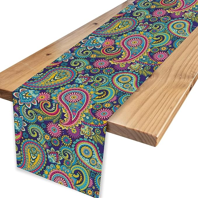 Vintage Paisley Table Runner, Blue Classical Luxury Old Fashioned Paisley Floral Print Table Center Decor for Family Kitchen Table Decorations Indoor Outdoor 13x72 inch