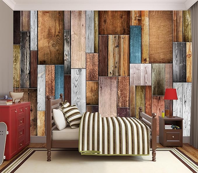 Eierme-Vintage Color of Old Wooden Wall Background Texture Mural Wallpaper Peel and Stick 90" x 67"