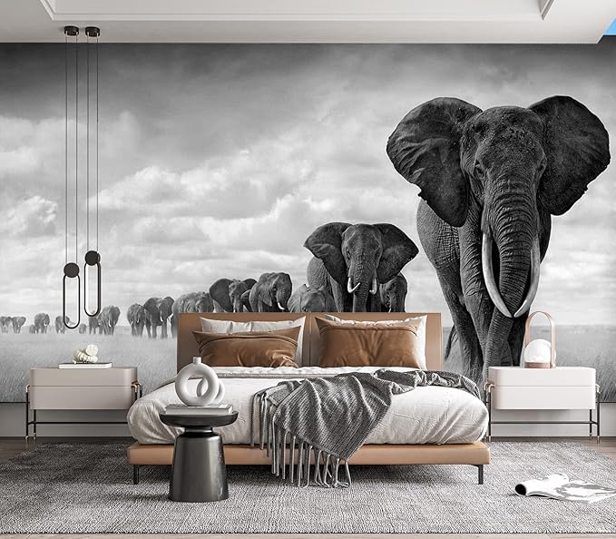 Eierme-A Herd of Elephants Walking on The African Savannah Mural Wallpaper Peel and Stick 160" x 114"