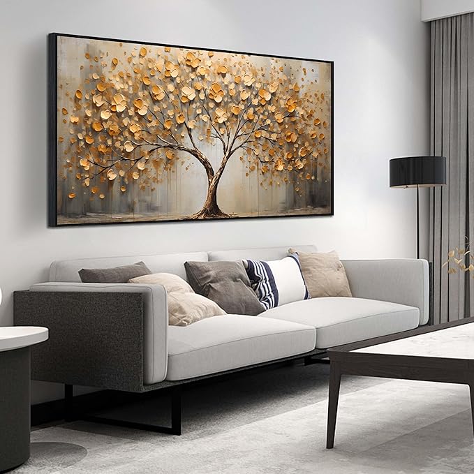 WDHCG Tree Pictures Wall Decor for Living Room - Gold Wall Art for Office - Frames Wall Art for Bedroom Size 29" x 59"