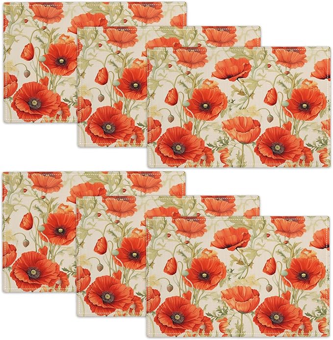 Botanical Flower Placemats Set of 6 Butterfly Plants Floral Botanic Plants Flower Leaves Placemats Rustic Floral Waterproof Washable Table Placemats for Dining Kitchen Decoration 6 PCS