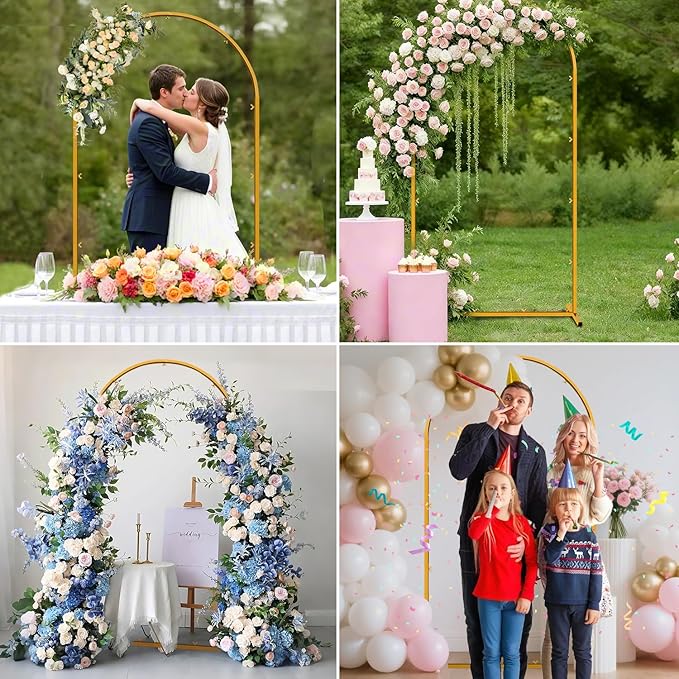 6.6 FT Wedding Arch Backdrop Stand for Party, Balloon Arch Stand, Wedding Arches for Ceremony, Metal Gold Arch Frame Backdrop Stand for Bridal Baby Showers Birthday Decoration Photo