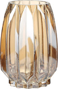 Glass Vase - Modern Ribbed Glass Vase for Flowers, Candles, and Decorative Accents -Black Grey, Amber, Clear and Colored Tall/Short Glass Vase for Centerpieces Home Table Decor (Amber, H-7.87inch)