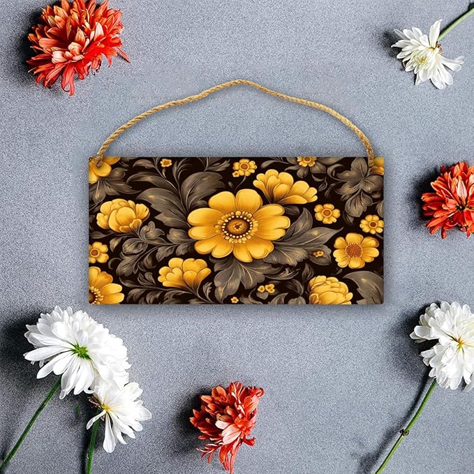 Opulent Black & Gold Floral Dining Wooden Sign 12x6 Inch - Inviting Dining Room Decors for Hosts & Floral Aficionados, Grand Accent to Enhance Gatherings with Vintage Floral Elegance