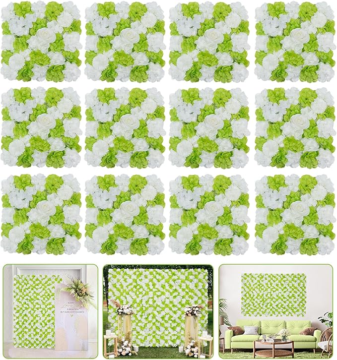 Green White Flower Wall Wedding Photo Backdrop 5ftx3.74ft 3D Fake Floral Wall Rose Party Backdrop for Baby Shower Bridal Wedding Background Home Decor