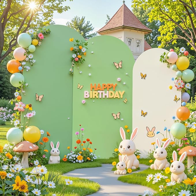 Boho Arch Backdrop Cover 8FT 7.2FT 6.6FT Stretchy Wedding Arch Covers Set of 3 Spandex Fitted Sage Green Light Green Cream Fabric Backdrop Cover for Party Baby Shower Birthday Decoration