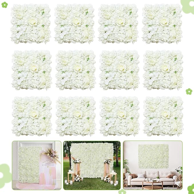 White Artificial Flower Wall Backdrop Panels 5ftx3.74ft White Fake Rose Wedding Backdrop 3D Floral Wall for Party Baby Shower Bridal Wedding Background Decor