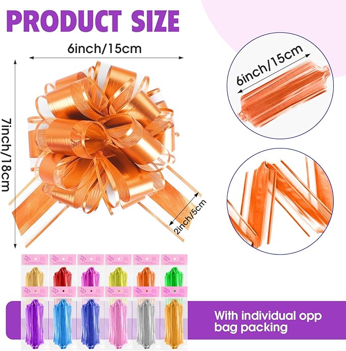 24PCS 6 Inch Large Pull Bows,12 Colors Bow for Gift Wrapping,Party Gift Wedding Ribbon Bows for Wrapping Boxes or Flower Decorations,Perfect for Christmas Valentine's Day Decoration Bow