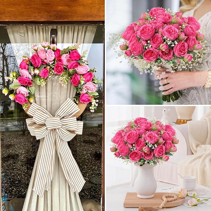 ASTRYAS 12Pcs Peonies Artificial Flowers, Hot Pink Peony Artificial Peonies, Silk Peonies Flowers Fake Peonies Bouquet for Centerpiece Table Wedding Party Home Decor