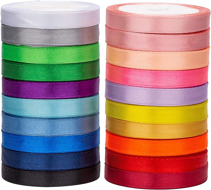 LIUYAXI 20 Colors 100 Yard Satin Ribbon Rolls, 2/5" Wide 5 Yard/Roll, Rainbow Ribbon Perfect for Gift Wrapping Crafts Hair Bows Wedding Party Decoration and More