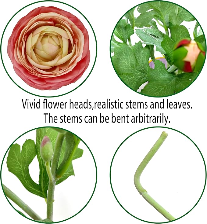 ATFL Pink Ranunculus Artificial Flowers,6 Pcs Artificial Faux Silk Ranunculus Flowers with Real Touch Stems,Fake Peony Flowers for Floral Arrangements DIY Wedding Bouquet Party Table Home Decor