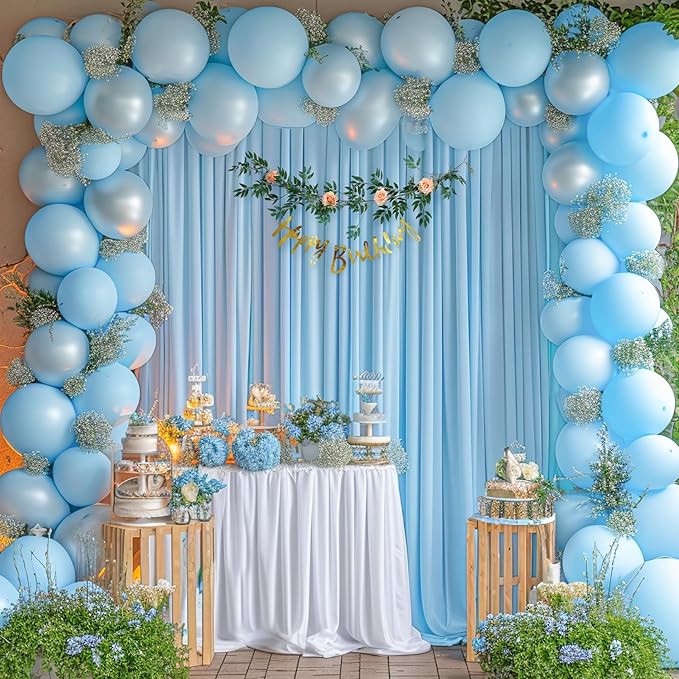 Blue Backdrop Curtains 2 Panels - Wrinkle-Free Light Blue Curtains Polyester Photography Drapes Photo Background for Baby Shower Birthday Party Decorations- 8 X10FT (Blue)