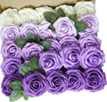25pcs Artificial Flower Purple Foam Rose Real Touch Roses Flower Heads with Stem for DIY Wedding Bouquets Centerpieces Arrangements Party Baby Shower Home Decor (Shades of Purple Rose)