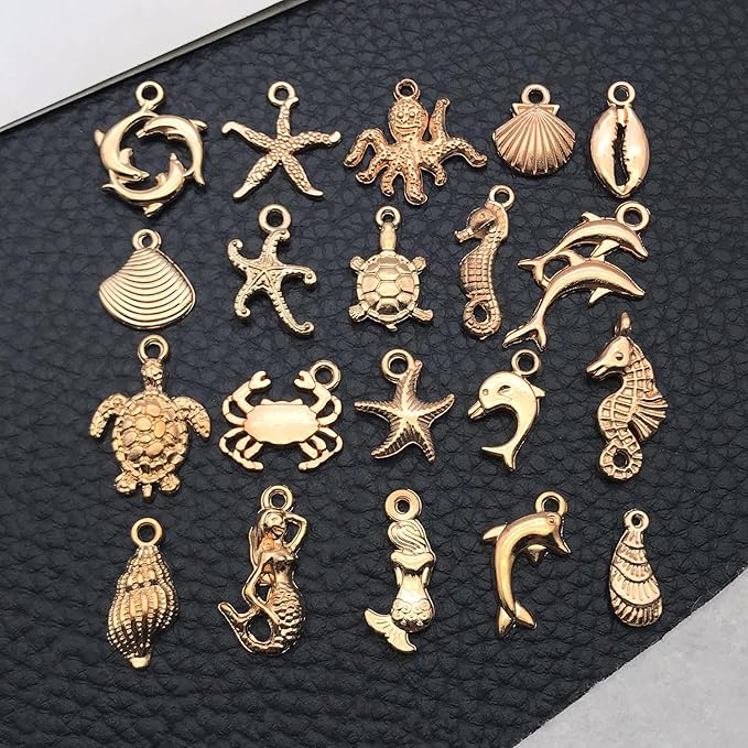 WOCRAFT 60pcs KC Gold Ocean Charms Bracelet Charms for Jewelry Making Sets DIY Necklace Bracelet Keychain Crafting Charms Kit Craft Supplies (SN884)