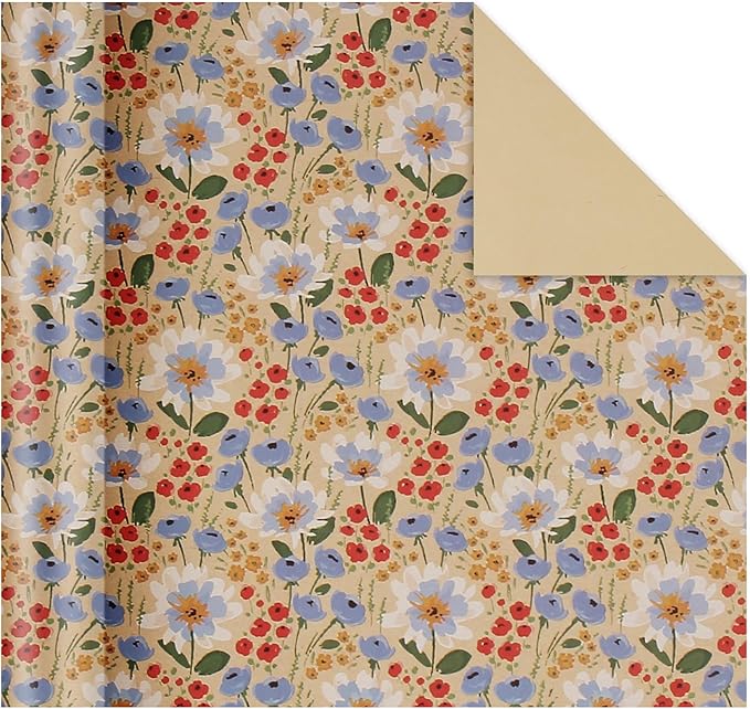 Aimyoo Watercolor Floral Kraft Wrapping Paper Roll, All Occasion Vintage Flower Gift Wrap for Wedding Birthday Bridal Shower, 17 inch x 10 ft