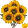 Large Silk Yellow Sunflowers Artificial Fall Flowers 26" Long Stem Artificial Sunflower 6 Pcs Tall Fake Sun Flowers Vintage Faux Sunflowers Bulk with Stem for Home Wedding Birthday Party Decor