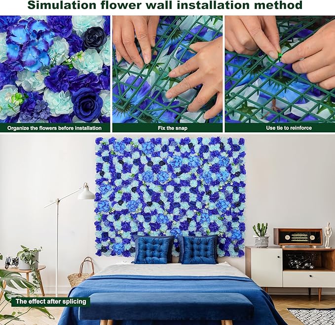 Flower Wall Backdrop 9pcs 16.5x16.5 Inch Flower Wall Decor Artificial Floral Wall Panel Ideal for Wedding Celebrations, Festive Party Birthday Backdrops and Elegant Home Decor