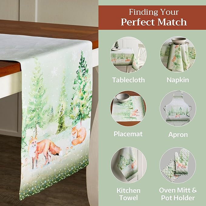 Maison d' Hermine Table Runner 100% Cotton Single Layer Table Runners 72 inches Long for Thanksgiving Christmas Decorations Home Kitchen Dining Party Wedding (Winter Mornings, 14.5" x 72")