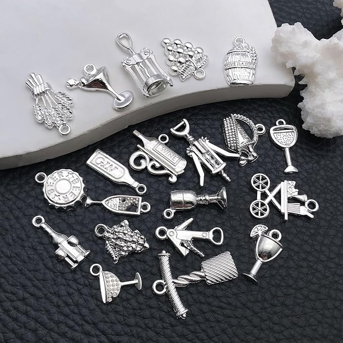 WOCRAFT 60pcs Bright Silver Wine Bracelet Charms for Jewelry Making Sets DIY Necklace Bracelet Keychain Crafting Charms Kit Craft Supplies (SN873)