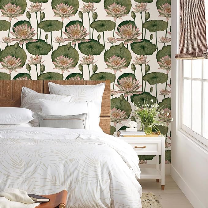 Orainege Floral Wallpaper Peel and Stick Floral Contact Paper Boho 16.9inx196.8in Lotus Flower Wallpaper Removable Self Adhesive Wall Paper for Bedroom Cabinets Decorative