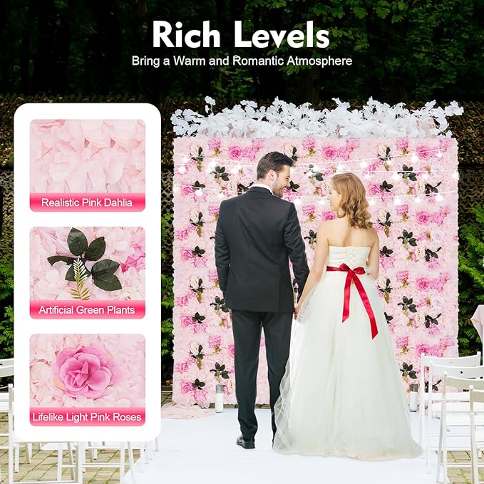 12 Pcs White Flower Wall Flowers Backdrop Artificial Flower for Backdrop Flowers Decoration 3D Floral Panels for Wall Decor Home Party Wedding Room Decoration (60x40cm/Light Pink)
