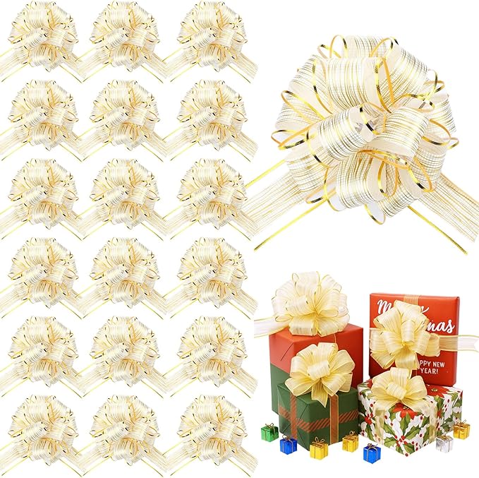 WILLBOND 20 Pieces 6 Inch Pull Bows Gift Wrapping Ribbon Pull Bows for Christmas Wedding Baskets Valentine Multicolor Wrap Accessory for Gift Present Holiday Decor(White)