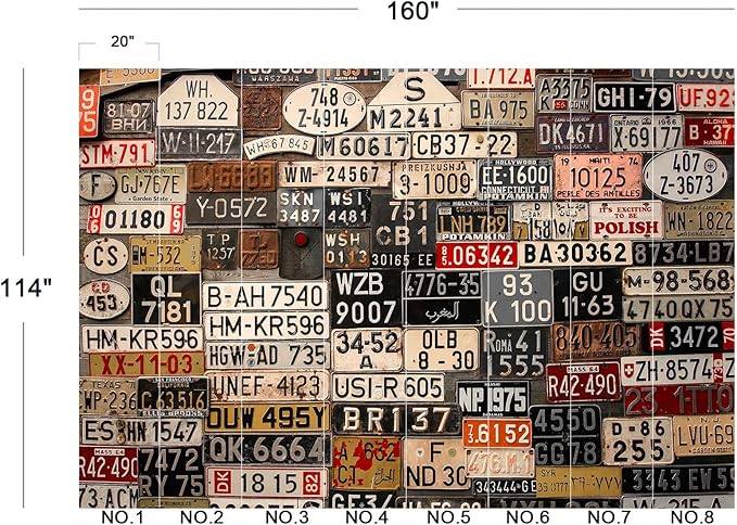 Eierme-Old License Plates from Around The World Mural Wallpaper Peel and Stick 160" x 114"