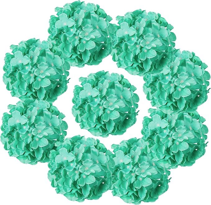 Flojery Tiffany Silk Hydrangea Heads Artificial Flowers Heads with Stems for Home Wedding Decor,Pack of 10 (Tiffany)