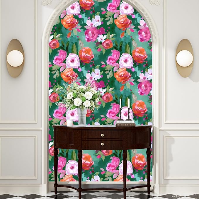 Green Bright Wallpaper Peel and Stick Colorful Contact Paper Watercolor Wall Paper for Beedroom Bathroom Accent Wall Closet Removable Modern Renter Friendly 17.5 x 118In