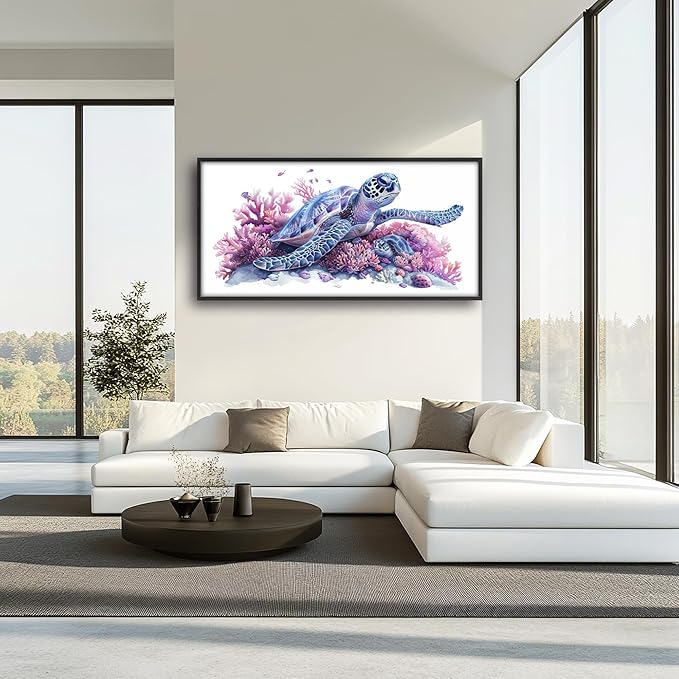 Framed Large Pictures Wall Art for Living Room, Sea Turtle Coral Oversized Wall Decor Ocean Animal Canvas Print Painting Modern Extra Large Framed Artwork for Bedroom Office 60"x30"