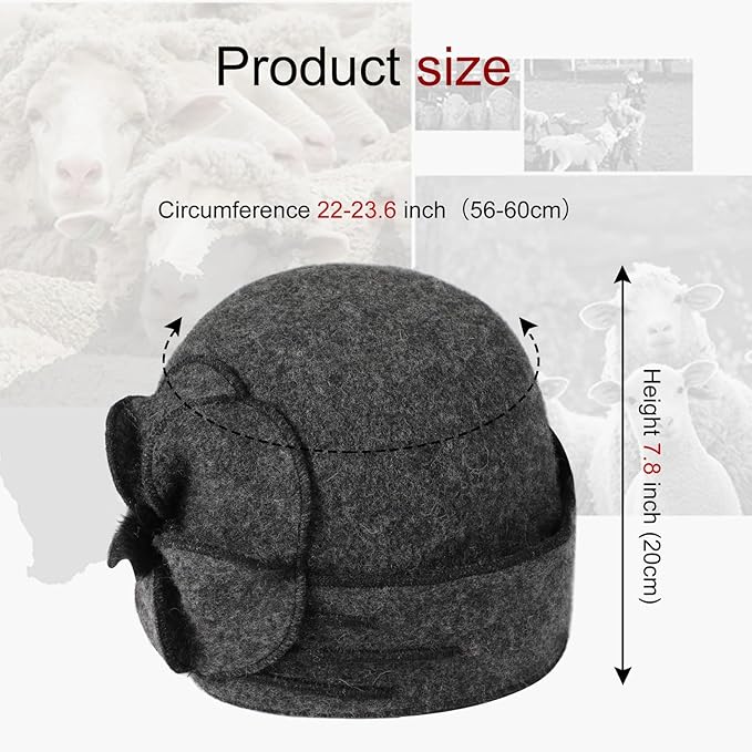 Sumolux Beanie Hats for Women Wool Skull Cap Beret Floral Cuffed French Vintage Dress Cloche Classic Winter 1920s