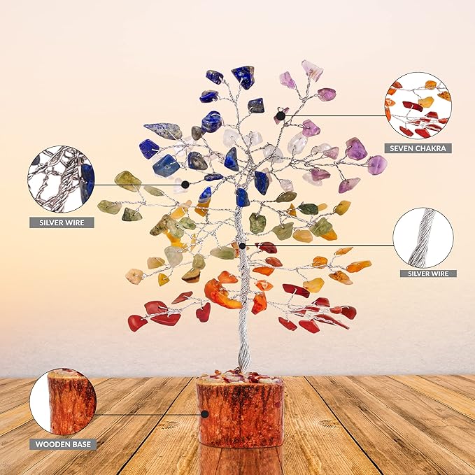 Crystal Tree for Positive Energy - 7 Chakra Tree - Feng Shui Decor - Artificial Tree - Chakra Decor - Reiki Tree Spiritual Decor - Home Office Décor