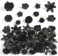 Fake Flower Heads for Crafts - Black Silk Artificial Roses, Peonies, Daisies & Floral Heads (48-Pack) for Wedding Decor, Graduation Caps, Baby Showers, Halloween Decor, and Home Decoration