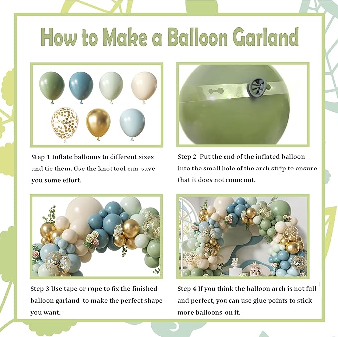 Dusty Avocado Green Balloon Arch Kit, 152Pcs Dusty Blue Retro Blue White Sand Macaron Green Gold Confetti Balloons for Baby Bridal Shower Wedding Engagement Birthday Party Decorations