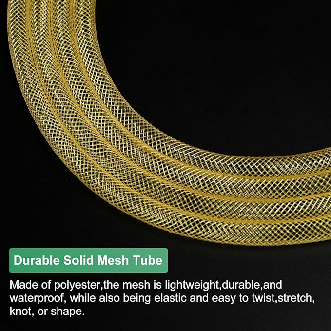Mesh Tube Ribbon 25 Yards, 6mm Elastic Fabric Ribbons Mesh Tubing for Crafts/Gift Wrapping/Flower Bouquets/Wedding/Birthday/Holiday/Wreaths Christmas/Decoration[Ginger Yellow]